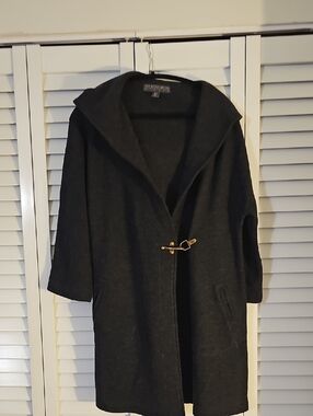Dark Gray Hooded Coat with Gold Toggle